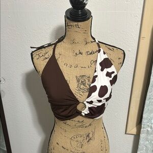 Brown and White Halter Bikini Top